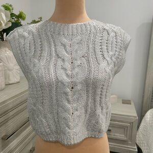 DKNY Silver Cable Knit Crop Top